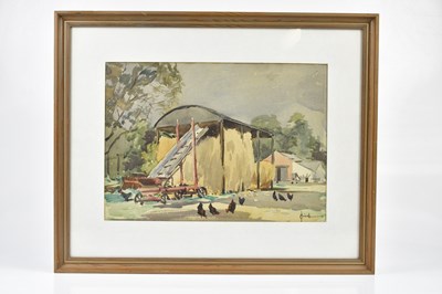 Lot 6126 - JAMES BRINDLE; watercolour, barnyard, signed...