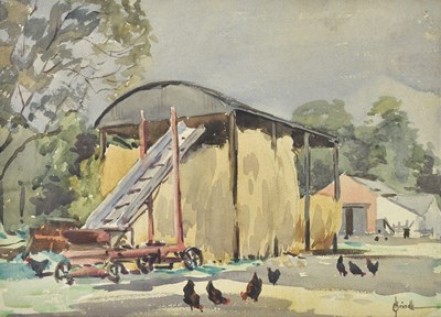 Lot 6126 - JAMES BRINDLE; watercolour, barnyard, signed...