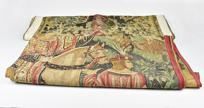 Lot 5119 - Two tapestries, one depicting horse riders...