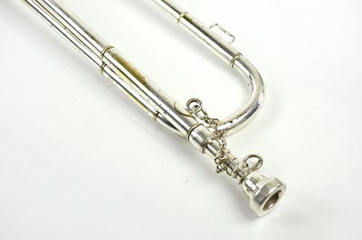 Lot 1311 - PREMIER; a silver plated bugle, 76cm.