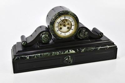 Lot 6414 - A 19th century slate mantel clock, with white...