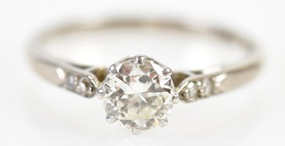 Lot 129 - An 18ct white gold platinum tipped diamond...