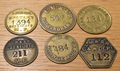 Lot 248 - LM&SR; six assorted tokens/tallies.