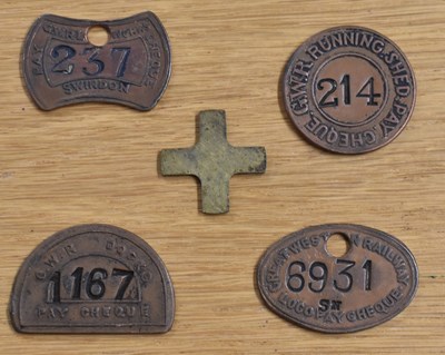 Lot 250 - GWR; five assorted tokens/tallies