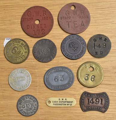 Lot 243 - GWR; twelve assorted tokens/tallies