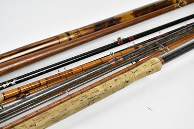 Lot 1386 - Six vintage split cane fishing rods in cases.