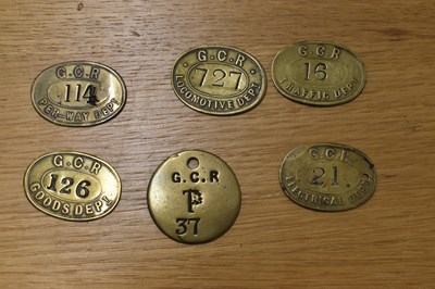 Lot 277 - GCR; six assorted brass tokens/tallies.