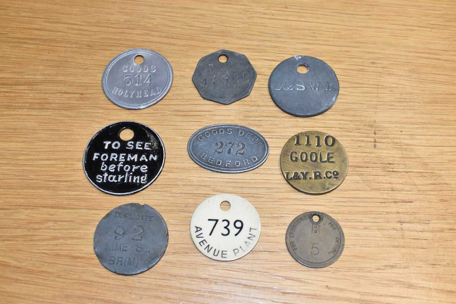 Rail Token Lot 267 - Nine assorted railway tokens/tallies.