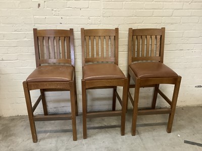 Lot 2625 - STICKLEY; three oak bar stools (3)