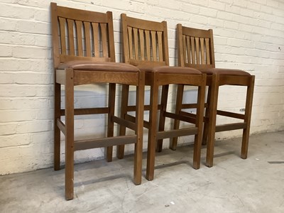 Lot 2625 - STICKLEY; three oak bar stools (3)