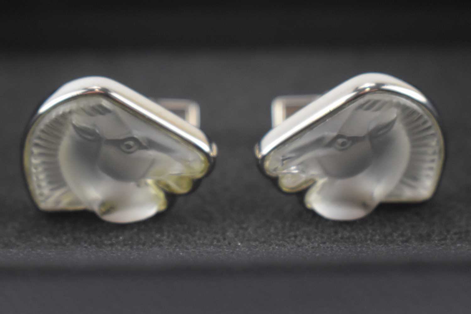Lot 879 - LALIQUE; a pair of gentlemen's silver (925)...