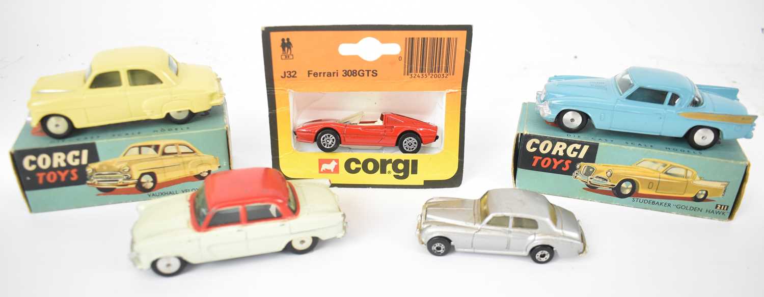 Lot 386 - CORGI; a group of five model vehicles, to...