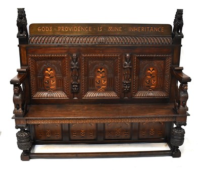 Lot 62 - A Victorian and later c.1880 oak settle, with...