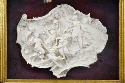 Lot 1429 - A reproduction small carved alabaster plaque...