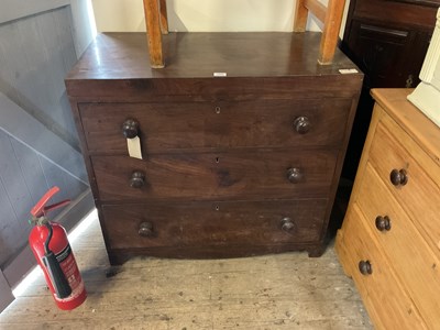 Lot 1000 - A 19th century mahogany chest of three drawers...