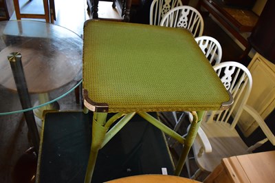 Lot 1031 - Two green wicker effect side tables, one with...