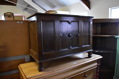 Lot 1055 - A 1950s oak blanket chest with panelled front,...