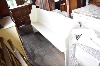 Lot 1071 - A Victorian painted pine church pew, width 183cm.