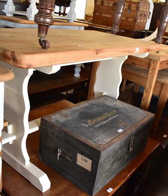 Lot 1096 - A painted pine refectory dining table, length...