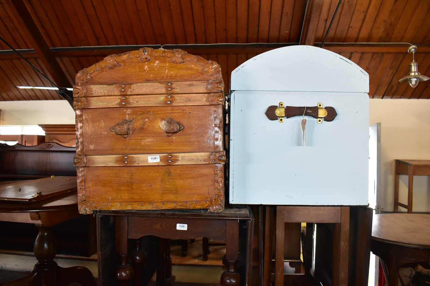 Lot 1128 - Three dome top travelling trunks (3).