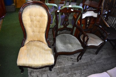 Lot 1184 - Two Edwardian inlaid mahogany bedroom chairs,...