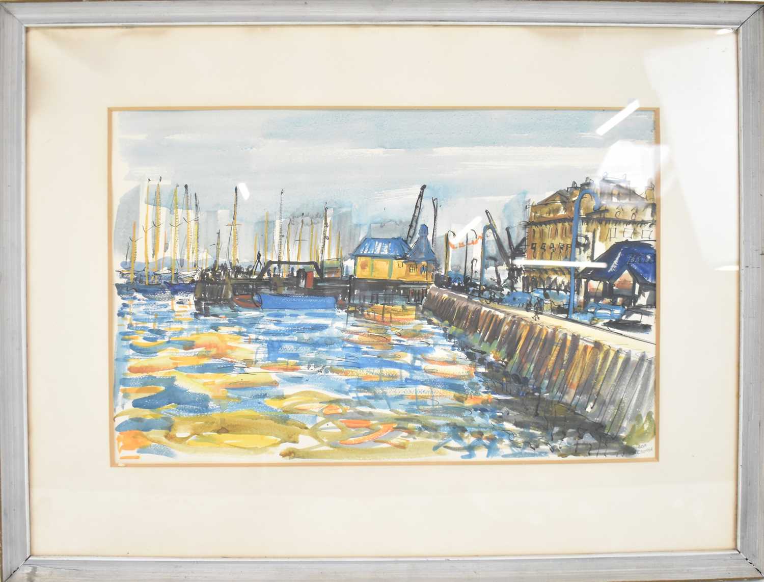 Lot 213 - HUGH CRONYN (1905-1996); watercolour harbour...