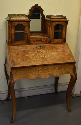 Lot 6 - A Victorian walnut and marquetry inlaid bureau...