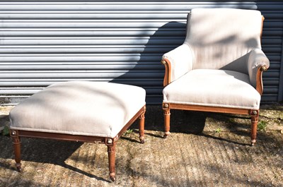 Lot 31 - A French walnut framed upholstered armchair...