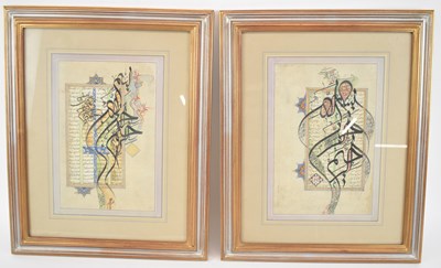 Lot 247 - ISLAMIC; a pair of ink and watercolour...