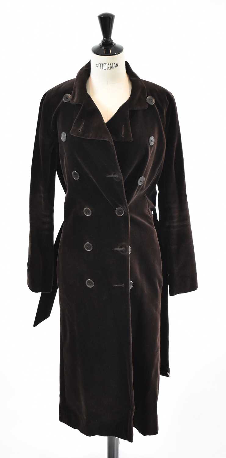 Lot 7 - CHLOE; a brown velvet full length coat, size 36.