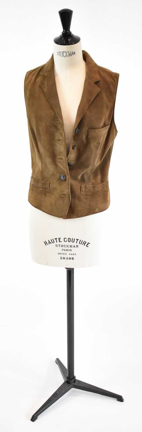 Lot 23 - RALPH LAUREN; a brown suede fitted waistcoat,...