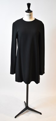 Lot 66 - CELINE; a black wool mix and leather long...