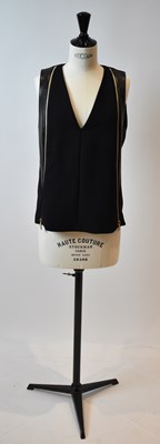 Lot 74 - BARBARA BUI; a black wool and leather V-neck...