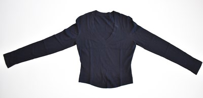 Lot 90 - ALAIA; a navy blue 100% wool V-neck sweater,...
