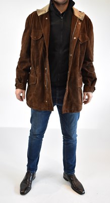 Lot 127 - LORO PIANA; a dark brown suede leather coat...