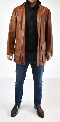 Lot 128 - LORO PIANA; a dark tan leather coat, size XL.