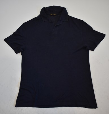 Lot 203 - LORO PIANA; a navy blue silk mix polo shirt,...