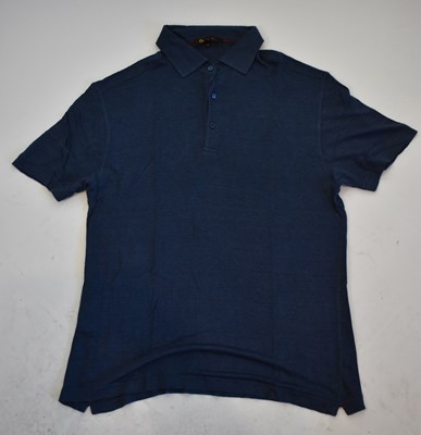 Lot 204 - LORO PIANA; a navy blue short sleeve polo...