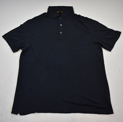 Lot 208 - LORO PIANA; a navy blue short sleeve polo...