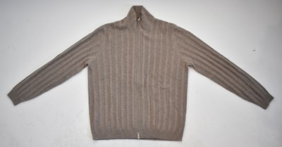 Lot 219 - BRUNELLO CUCINELLI; a beige 100% cashmere rib...