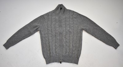 Lot 220 - PRINGLE; a grey cashmere mix cabinet knit zip...