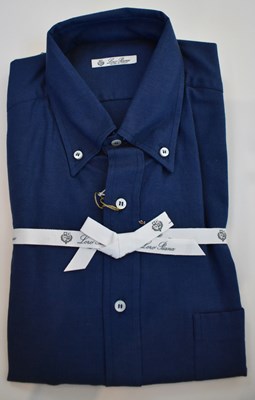 Lot 227 - LORO PIANA; a blue cotton long sleeve shirt,...