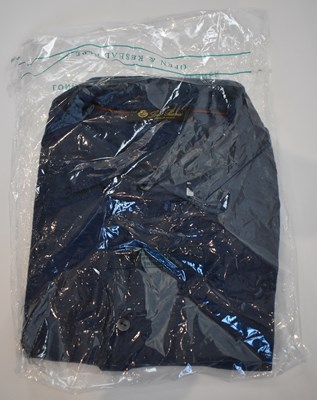 Lot 270 - LORO PIANA; a navy blue cotton short sleeve...