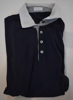 Lot 332 - BRUNELLO CUCINELLI; a navy blue cotton long...