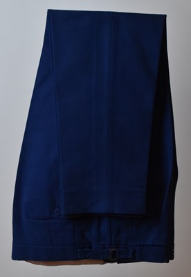 Lot 374 - LORO PIANA; a pair of blue cotton trousers,...