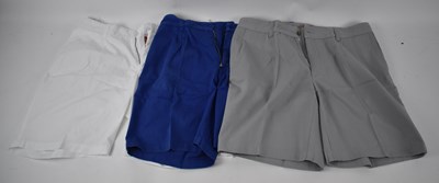 Lot 411 - Three pairs of cotton shorts, blue, white and...