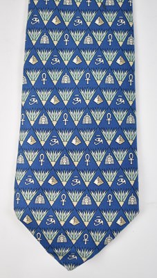 Lot 435 - HERMES; a 100% silk blue and green tie.