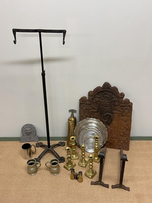 Lot 143 - Assorted brass, cast iron and silver plated items