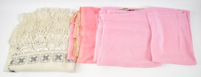 Lot 508 - A pink floral silk scarf, another similar with...