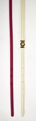 Lot 509 - GUCCI; a fuschia pink satin slim belt, size 42...